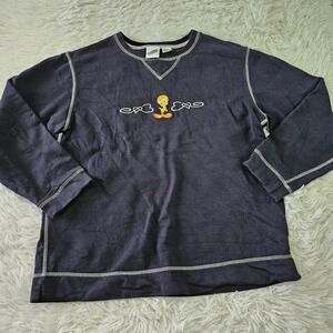 Warner Bros Studio Store‎ VTG 90s Tweety Bird Navy Contrast Stitch Sweatshirt XS